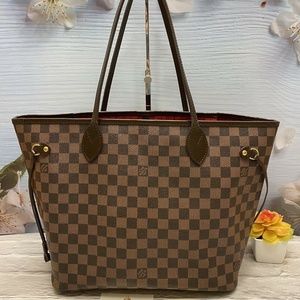 Louis Vuitton Neverfull MM Damier Ebene Cherry Red Tote Shoulder Bag(GI4181)